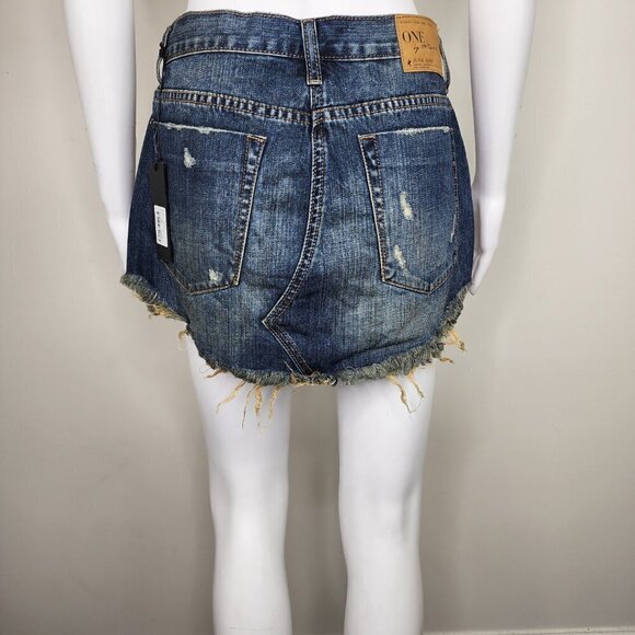 NWT One Teaspoon Cowboy Junkyard Distressed Frayed Hem Mini Jean Skirt Size 25 - Picture 2 of 16